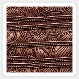 Brown ornamental leather, natural and ecological leather print #34 Sticker